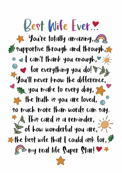 Heartfelt Anniversary/Valentine's Day Card - For Best Wife Ever - Poem created by And You Can Quote Me