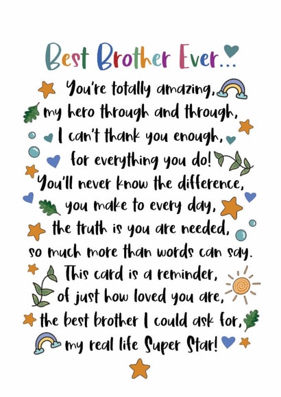 Heartfelt Thank You Card - Best Brother Ever - Poem created by And You Can Quote Me