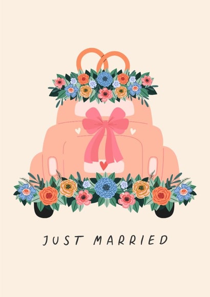 Pretty Wedding Card - Just Married - Flower Car created by Sad Girl Illustration