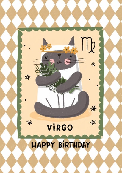 Cute Birthday Card - Virgo - Cat created by Nicola Watson