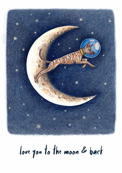 Cute Anniversary/Valentine's Day Card - Love You To The Moon & Back - Greyhound created by Beth Goodwin