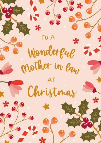 Pretty Christmas Card - For A Wonderful Mother In Law - Holly & Ivy created by The Pattern Press