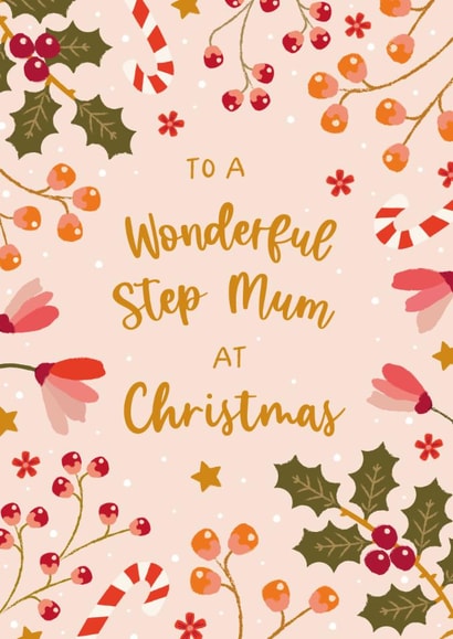 Pretty Christmas Card - For A Wonderful Step Mum - Holly & Ivy created by The Pattern Press