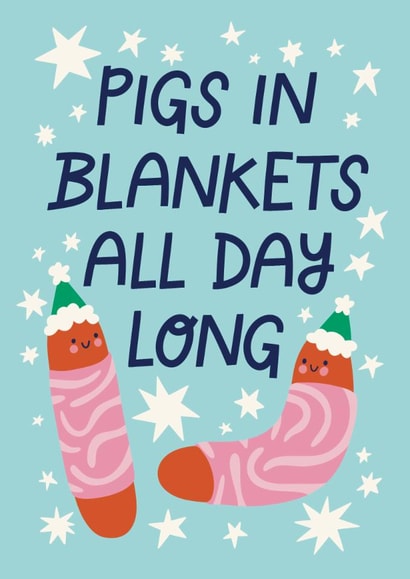 Cute Christmas Card - Pigs In Blankets created by Christine Cuddihy Illustration