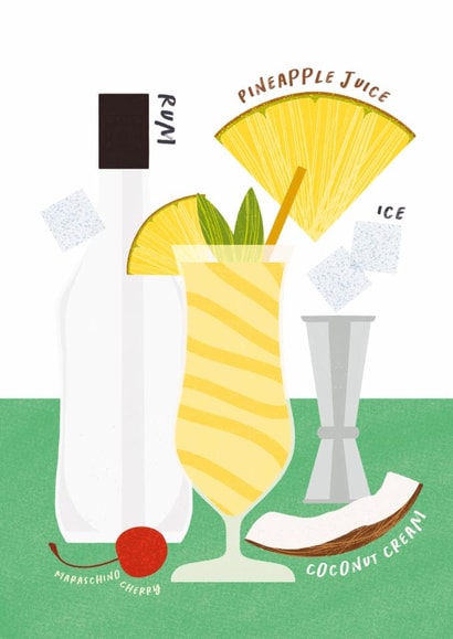 Fun Cocktail Birthday Card - Pina Colada Cocktail created by Joanne McGaffin