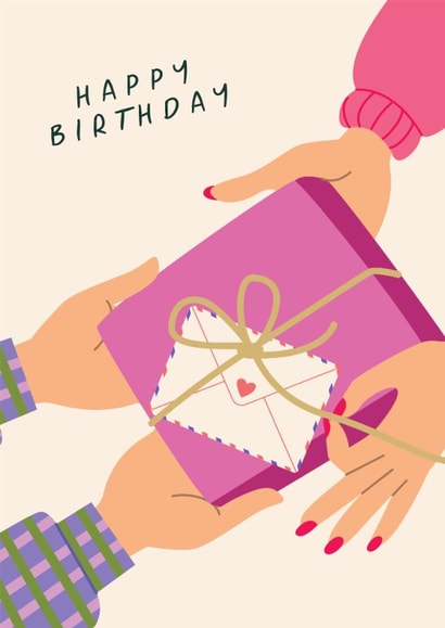 Classic Birthday Card - Pink Gift Box - Envelope created by Sad Girl Illustration