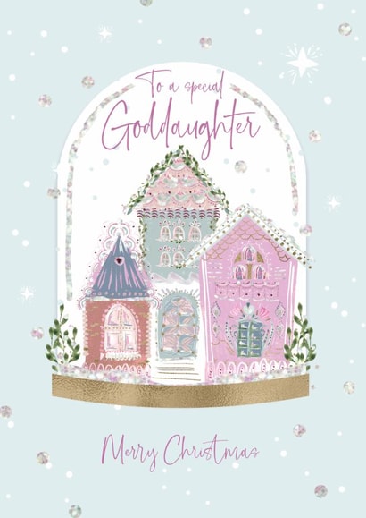 Classic Christmas Card - Special Goddaughter - Snow Globe created by Rebecca Prinn