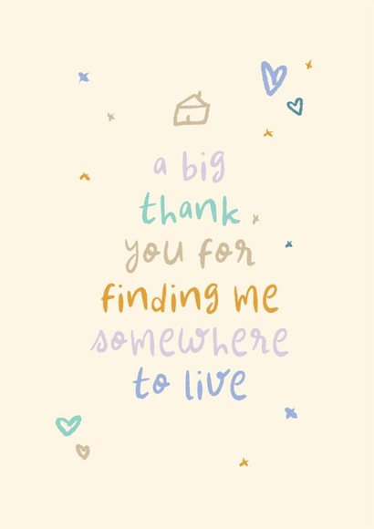 Thank You Card - Finding Me Somewhere To Live - Landlord - Refuge - Social Worker created by Rebecca Prinn