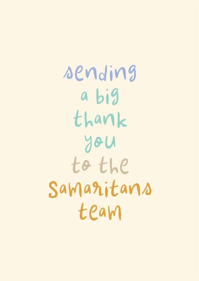 Thank You Card - Samaritans Team - Helpline - Volunteers created by Rebecca Prinn