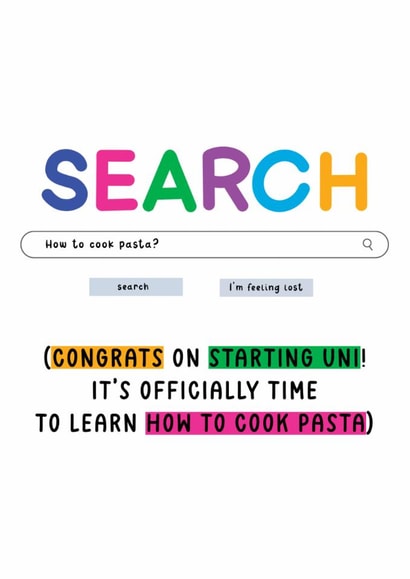 Funny Good Luck Card - University - How To Cook Pasta created by Studio Flafello LTD