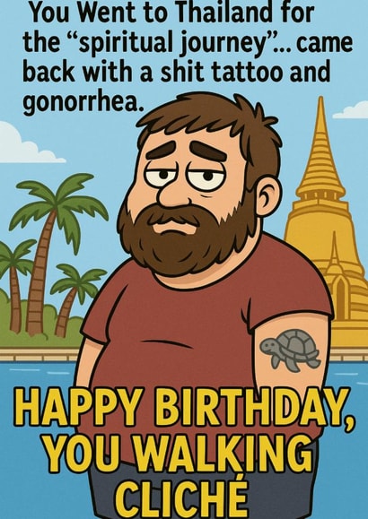Funny Rude Birthday Card – Thailand Holiday Cliché created by ZFG Cards