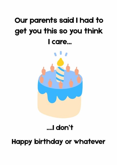 Funny birthday card for brother - I don't care- Cake - Middle finger created by Up Bucket Designs