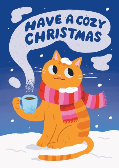 Cute Cat in Scarf Christmas Card - Cozy - Snow created by Stormy Knight