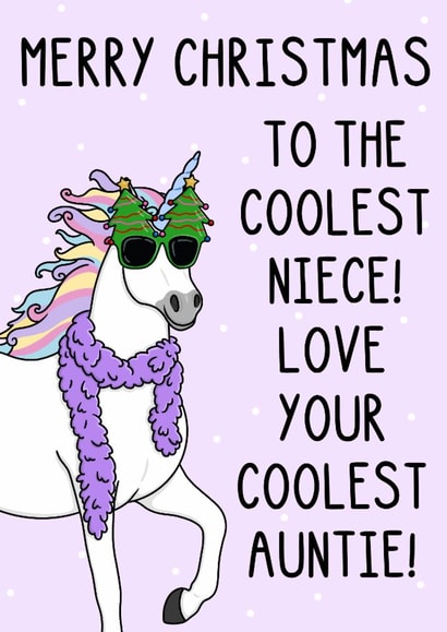 Cute Christmas Card - For Niece - Coolest Auntie - Unicorn created by OhJaye