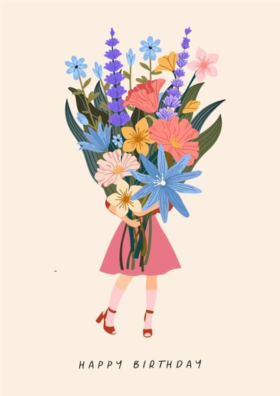 Pretty Birthday Card - For Her - Big Bunch Of Flowers created by Sad Girl Illustration