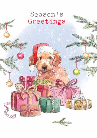Classic Christmas Card - Season's Greetings - Dog With Presents created by Paper Shed Design