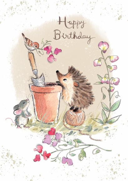 Cute Birthday Card - Hedgehog, Mouse And Bird - Flowers created by Paper Shed Design