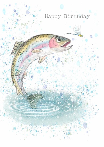 Classic Birthday Card - Jumping Trout - Fish created by Paper Shed Design