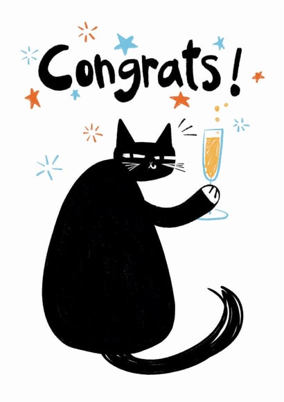 Cute Congratulations Card - Black Cat - Cheers created by StudiOllie