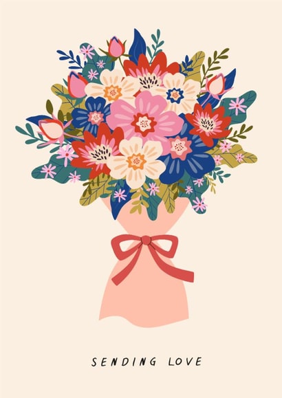 Pretty Thinking Of You Card - Sending Love - Bouquet Of Flowers created by Sad Girl Illustration