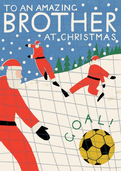 Classic Christmas Card - For Brother - Santas Playing Football created by Laura Darrington Design Ltd.