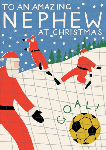 Classic Christmas Card - For Nephew - Santas Playing Football created by Laura Darrington Design Ltd.