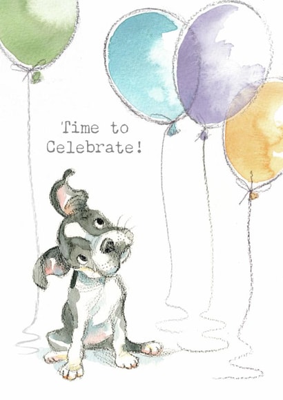 Cute Birthday/Congratulations Card - Time To Celebrate - Puppy created by Paper Shed Design