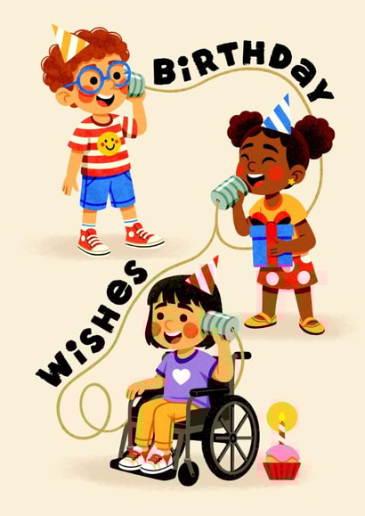 Cute Birthday Card - Party Friends - Tin Can Phones created by Folio | Ian Owen