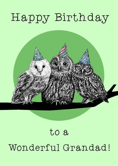 Cute Birthday Card - For Grandad - Owls created by Beth Higgins Art