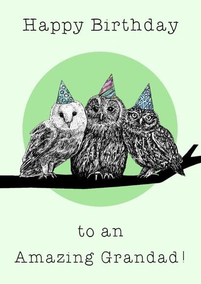 Cute Birthday Card - For Grandad - Owls created by Beth Higgins Art