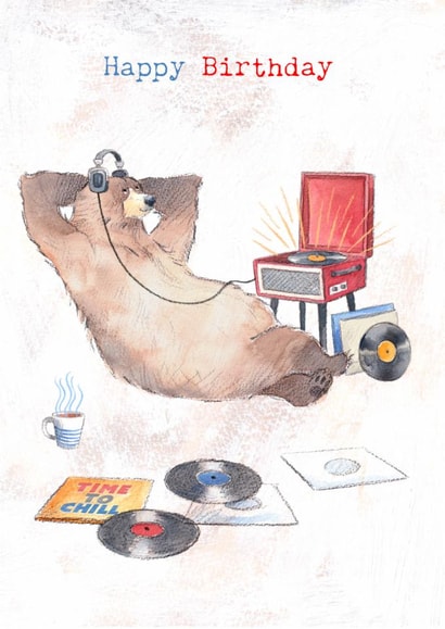 Classic Birthday Card - Bear - Vinyl Records created by Paper Shed Design