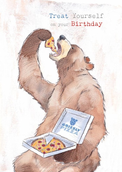 Classic Birthday Card - Treat Yourself - Bear Eating Pizza created by Paper Shed Design