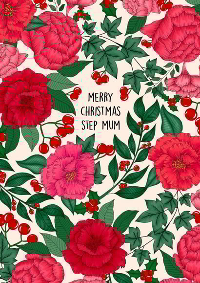Pretty Christmas Card - For Step Mum - Holly & Ivy created by Poppy & Mabel 