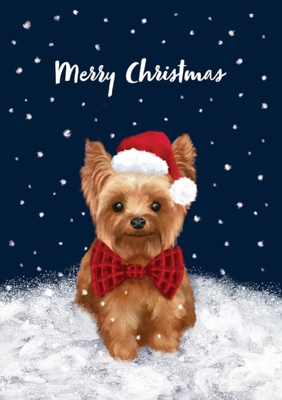 Cute Christmas Card - Yorkshire Terrier - Yorkie Dog created by Debbie Daley Illustrations