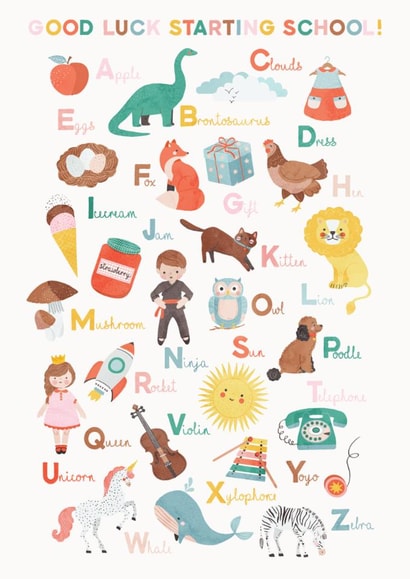 Cute Good Luck Card - For First Day At School - Alphabet Learning created by THE PRINTED SQUARE STUDIO
