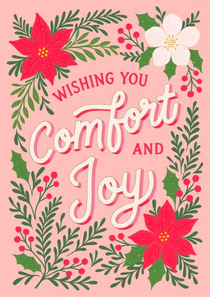 Classic Christmas Card - Wishing You Comfort And Joy - Seasonal Florals created by by Rachel Manzano