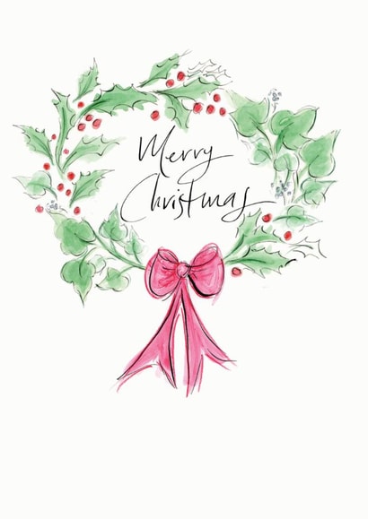 Traditional Christmas Card - Holly Wreath created by Gabrielle Solly Illustration