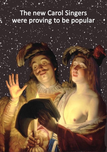 Cheeky Christmas Card - Popular Carol Singers - Sneaky Nip created by Go La La!