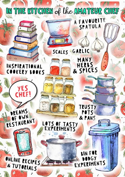 Cute Birthday Card - Cooking - The Amateur Chef Card created by Go La La!