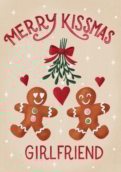 Cute Christmas Card - For Girlfriend - Gingerbread - Kissmas created by Silky Rose Design
