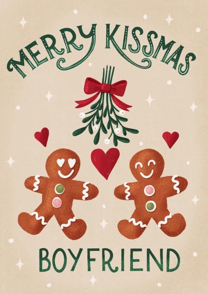 Cute Christmas Card - For Boyfriend - Gingerbread - Kissmas created by Silky Rose Design