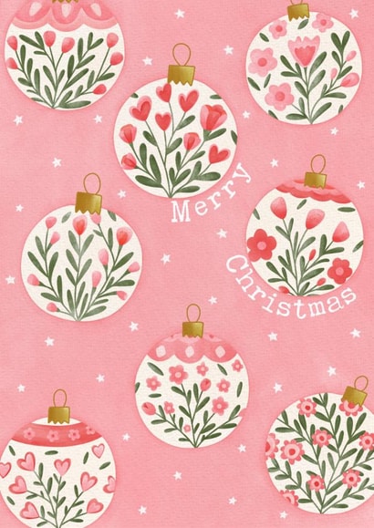 Pretty Christmas Card - Pink Floral Baubles created by The Merry Giraffe