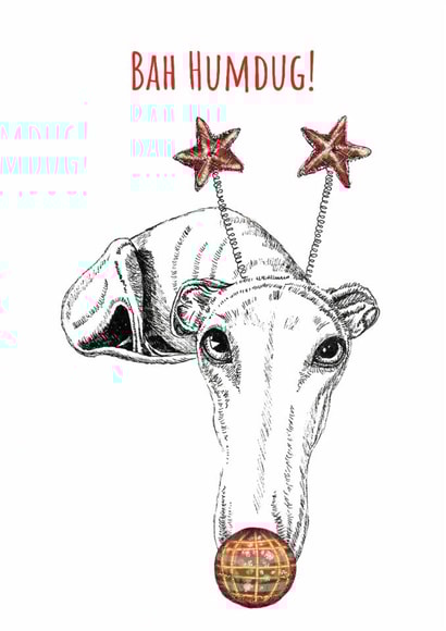 Cute Christmas dog card for friend - Scottish greyhound dog - Bah Humdug! created by sarahcoxartwork
