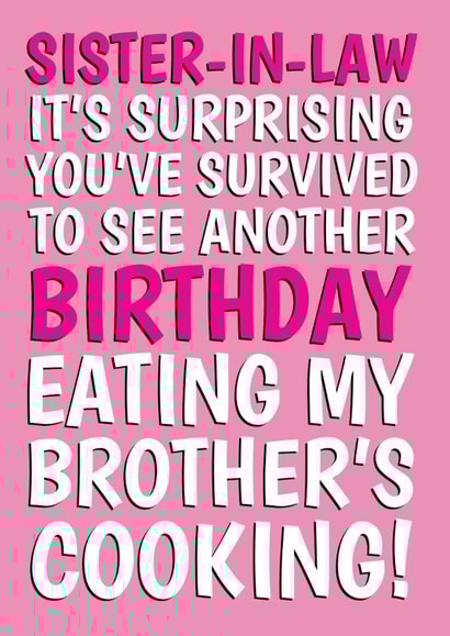 Cheeky Birthday Card - Survived My Brother's Cooking - For Sister-In-Law created by @Cupsie's Creations
