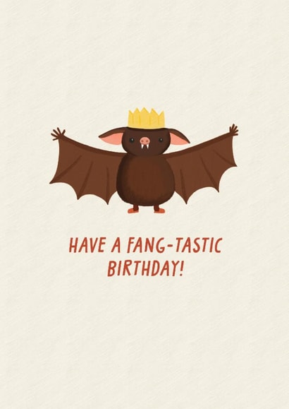 Cute Birthday Card - Have A Fang-Tastic Birthday - Bat Pun created by URGHH Card Co.