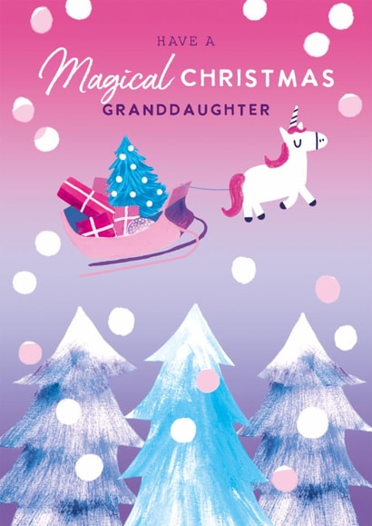 Cute Christmas Card - For Granddaughter - Unicorn created by Holly Fox