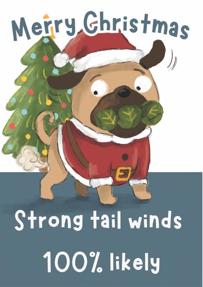 Cute Christmas Card - Pug - Sprout Farts created by Dotts Yard