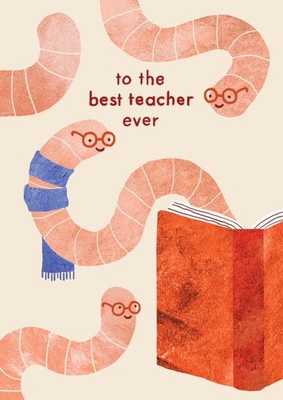 Book Worms Card - Thank You Teacher Card - To the Best Teacher Ever created by Emily Nash Illustration