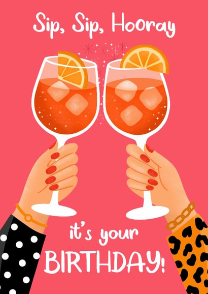 Classic Birthday Card - Sip, Sip, Hooray - Glasses created by Little Prints Fred Designs