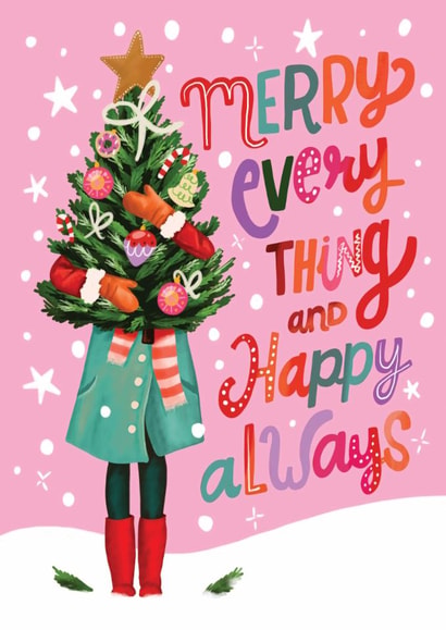 Pretty Christmas Card - Merry Everything And Happy Always - Christmas Tree created by Aniet Illustration